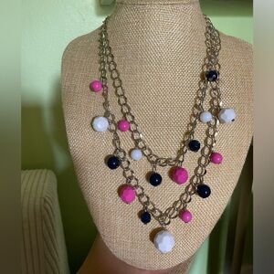 Pretty layered gold hoop necklace with pink black and white beads